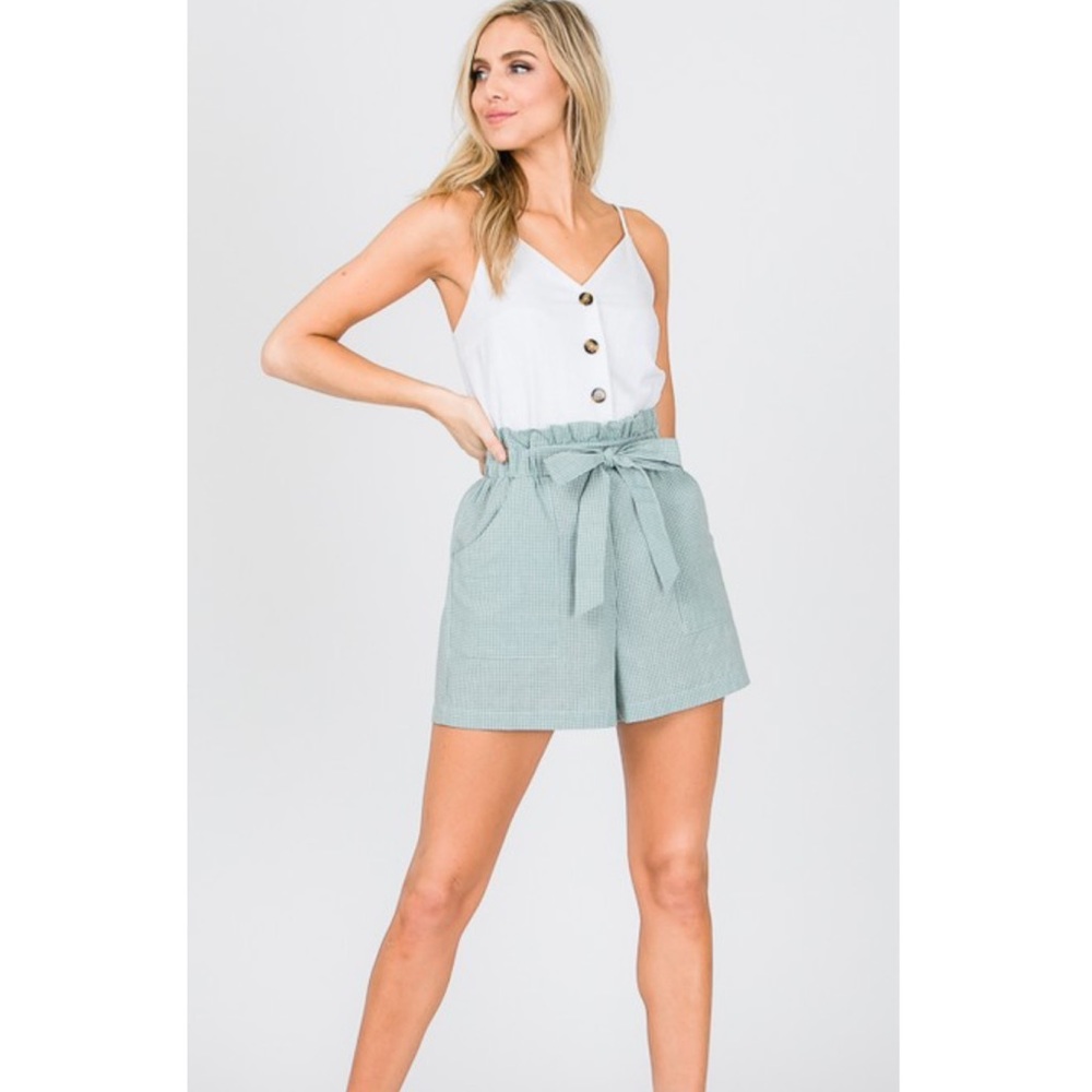 NWOT Gingham Ruffle Button Down Romper - Spearmint Green